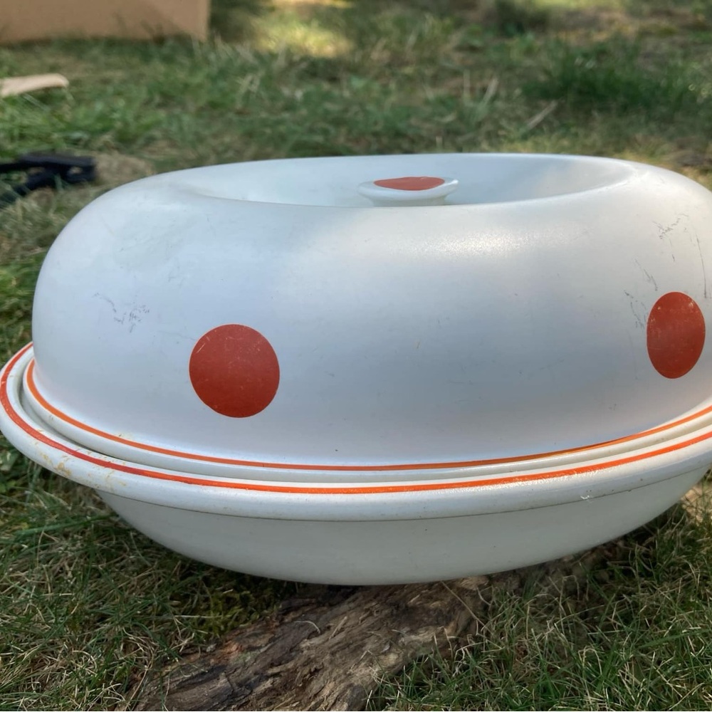 Vintage 1940s Hall's Superior Kitchenware Red & White Polka Dot Casserole Dish